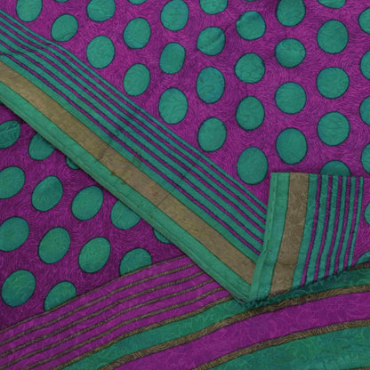 Sanskriti Vintage Purple Soft Pure Crepe Silk Sari Polka Dot Printed Saree 5.5Yd