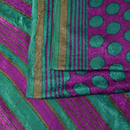 Sanskriti Vintage Purple Soft Pure Crepe Silk Sari Polka Dot Printed Saree 5.5Yd