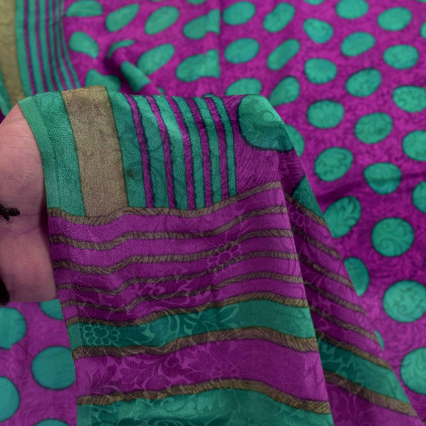 Sanskriti Vintage Purple Soft Pure Crepe Silk Sari Polka Dot Printed Saree 5.5Yd