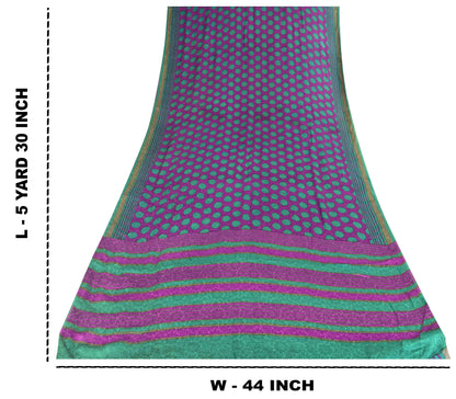 Sanskriti Vintage Purple Soft Pure Crepe Silk Sari Polka Dot Printed Saree 5.5Yd