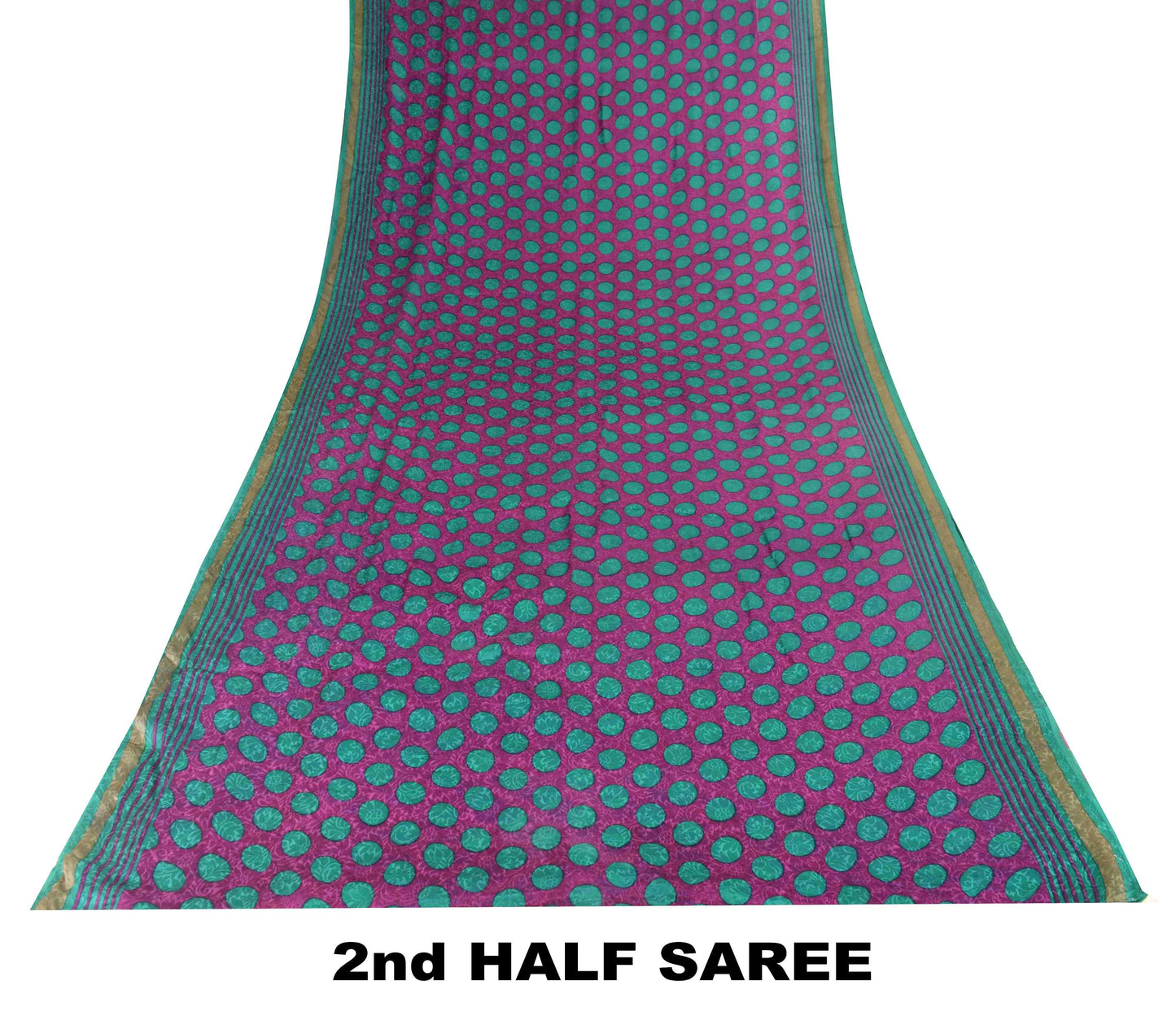 Sanskriti Vintage Purple Soft Pure Crepe Silk Sari Polka Dot Printed Saree 5.5Yd