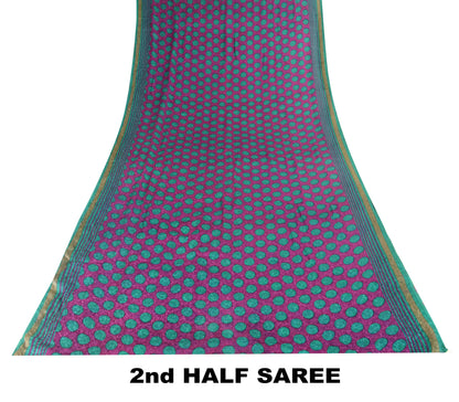 Sanskriti Vintage Purple Soft Pure Crepe Silk Sari Polka Dot Printed Saree 5.5Yd