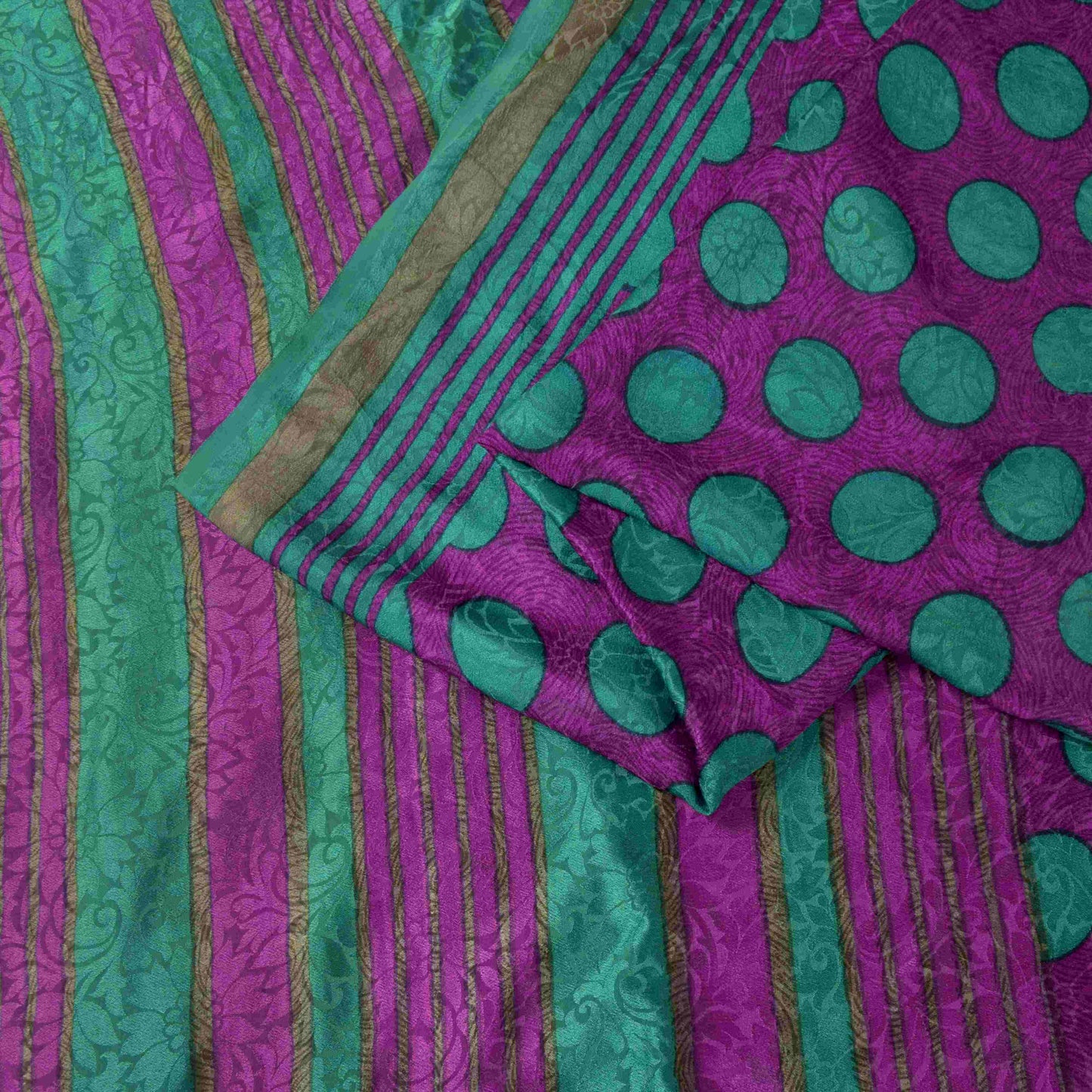 Sanskriti Vintage Purple Soft Pure Crepe Silk Sari Polka Dot Printed Saree 5.5Yd