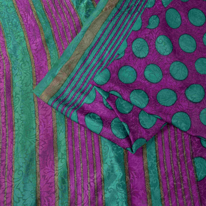 Sanskriti Vintage Purple Soft Pure Crepe Silk Sari Polka Dot Printed Saree 5.5Yd
