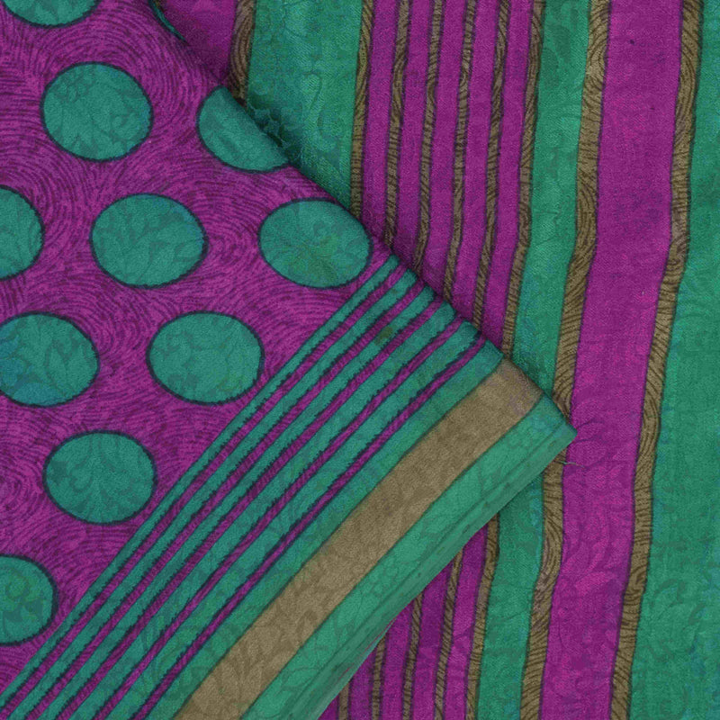 Sanskriti Vintage Purple Soft Pure Crepe Silk Sari Polka Dot Printed Saree 5.5Yd