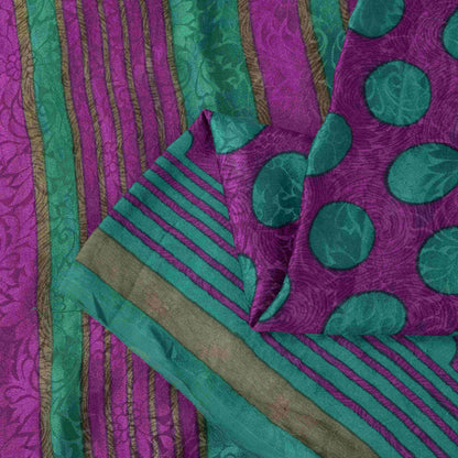 Sanskriti Vintage Purple Soft Pure Crepe Silk Sari Polka Dot Printed Saree 5.5Yd