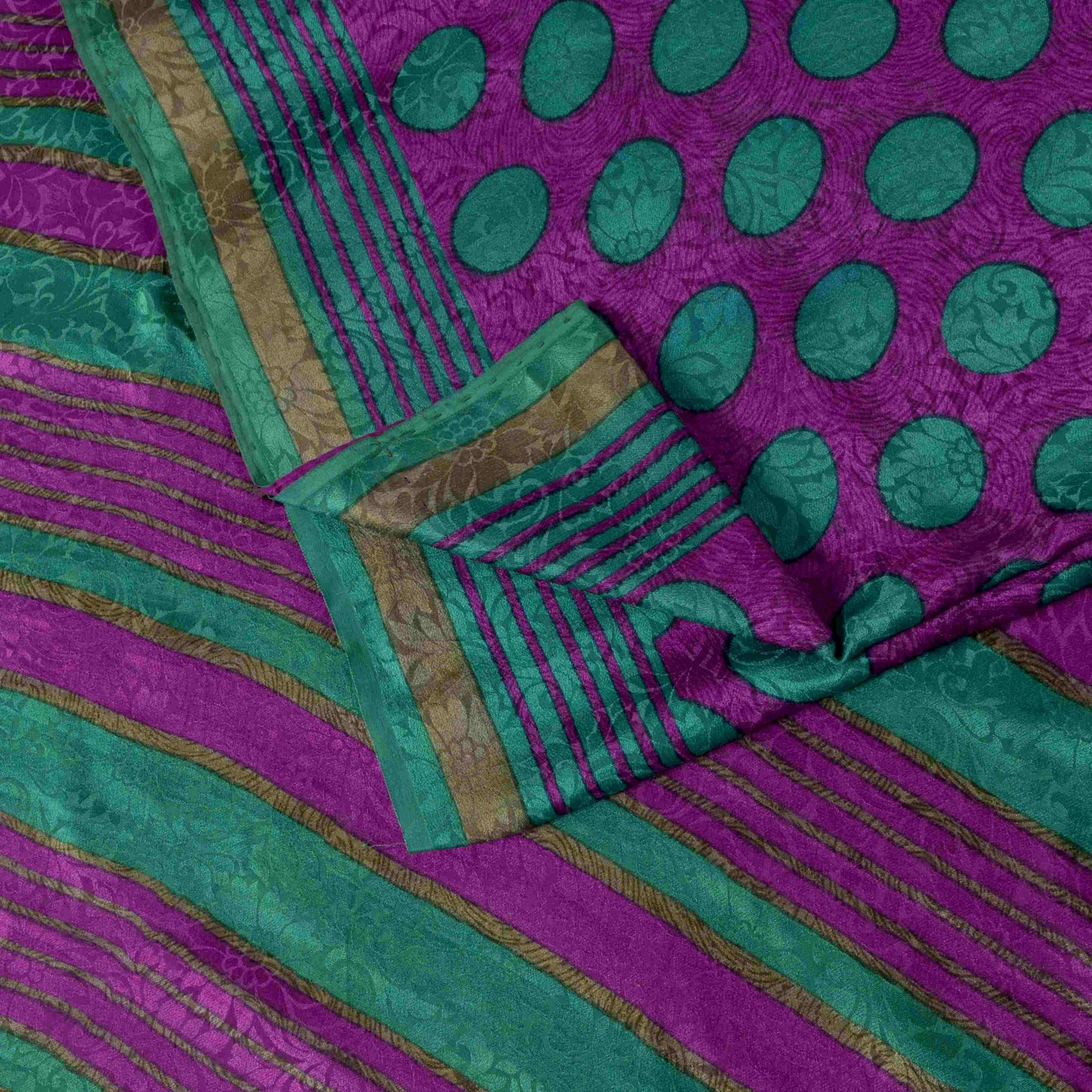 Sanskriti Vintage Purple Soft Pure Crepe Silk Sari Polka Dot Printed Saree 5.5Yd