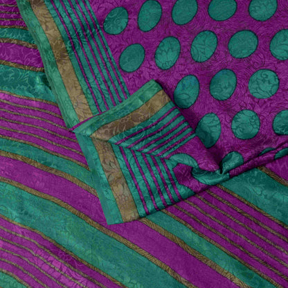 Sanskriti Vintage Purple Soft Pure Crepe Silk Sari Polka Dot Printed Saree 5.5Yd