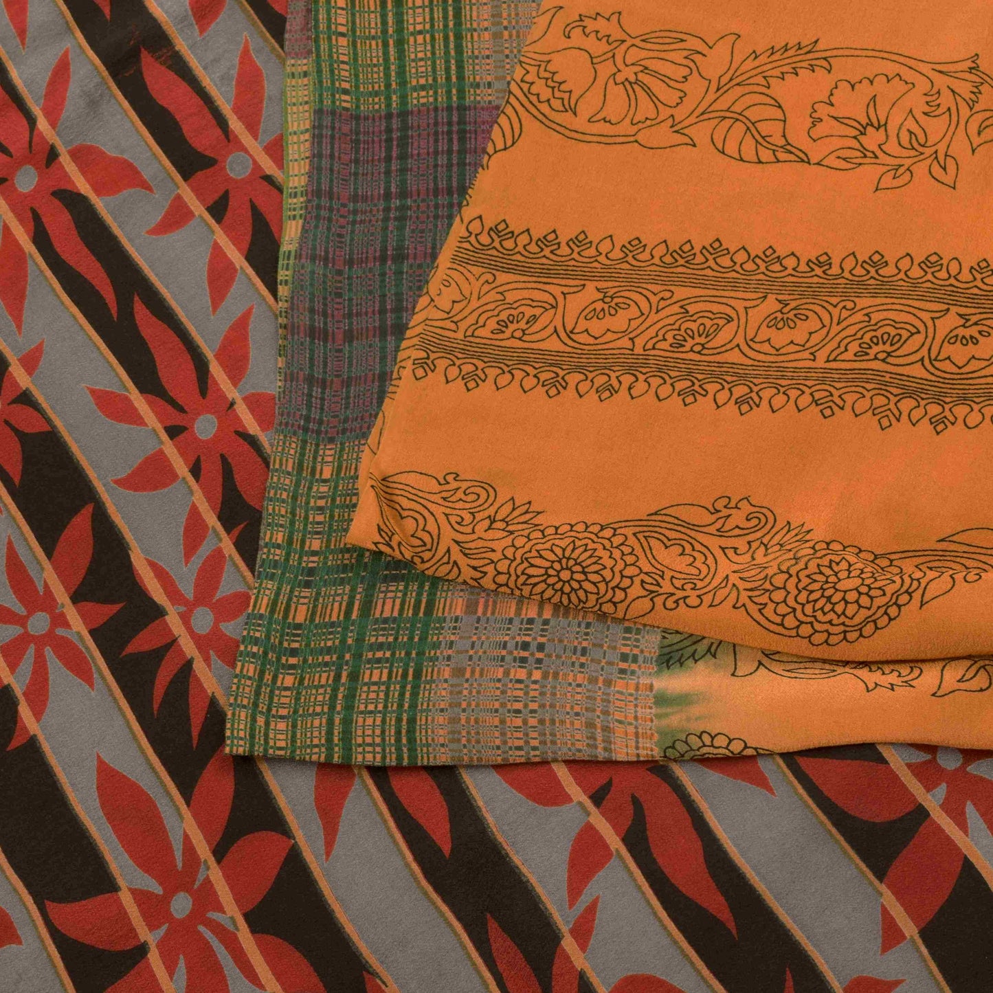 Sanskriti Vintage Soft Peach Pure Crepe Sari Block Kalamkari Printed Saree 5.5Yd