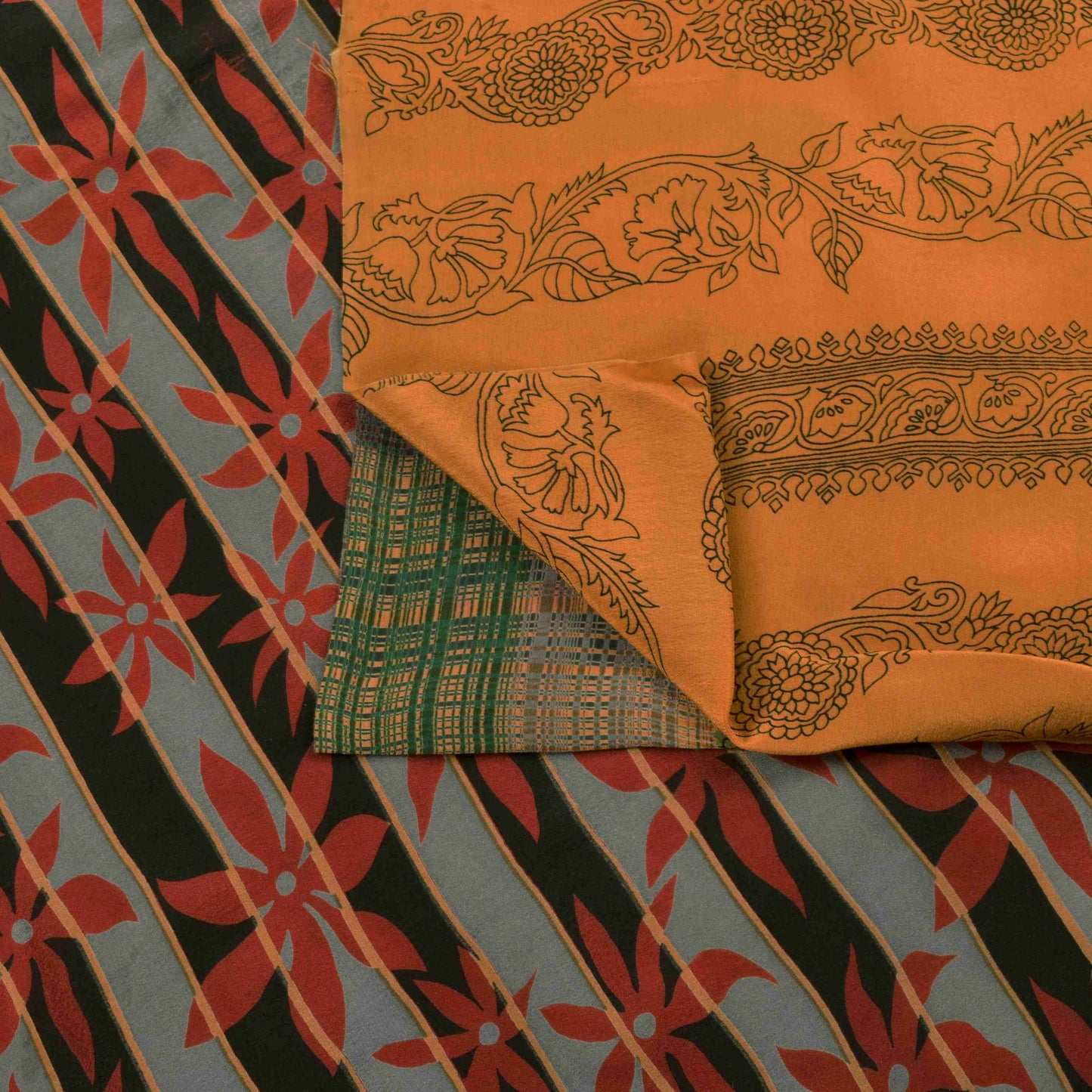 Sanskriti Vintage Soft Peach Pure Crepe Sari Block Kalamkari Printed Saree 5.5Yd