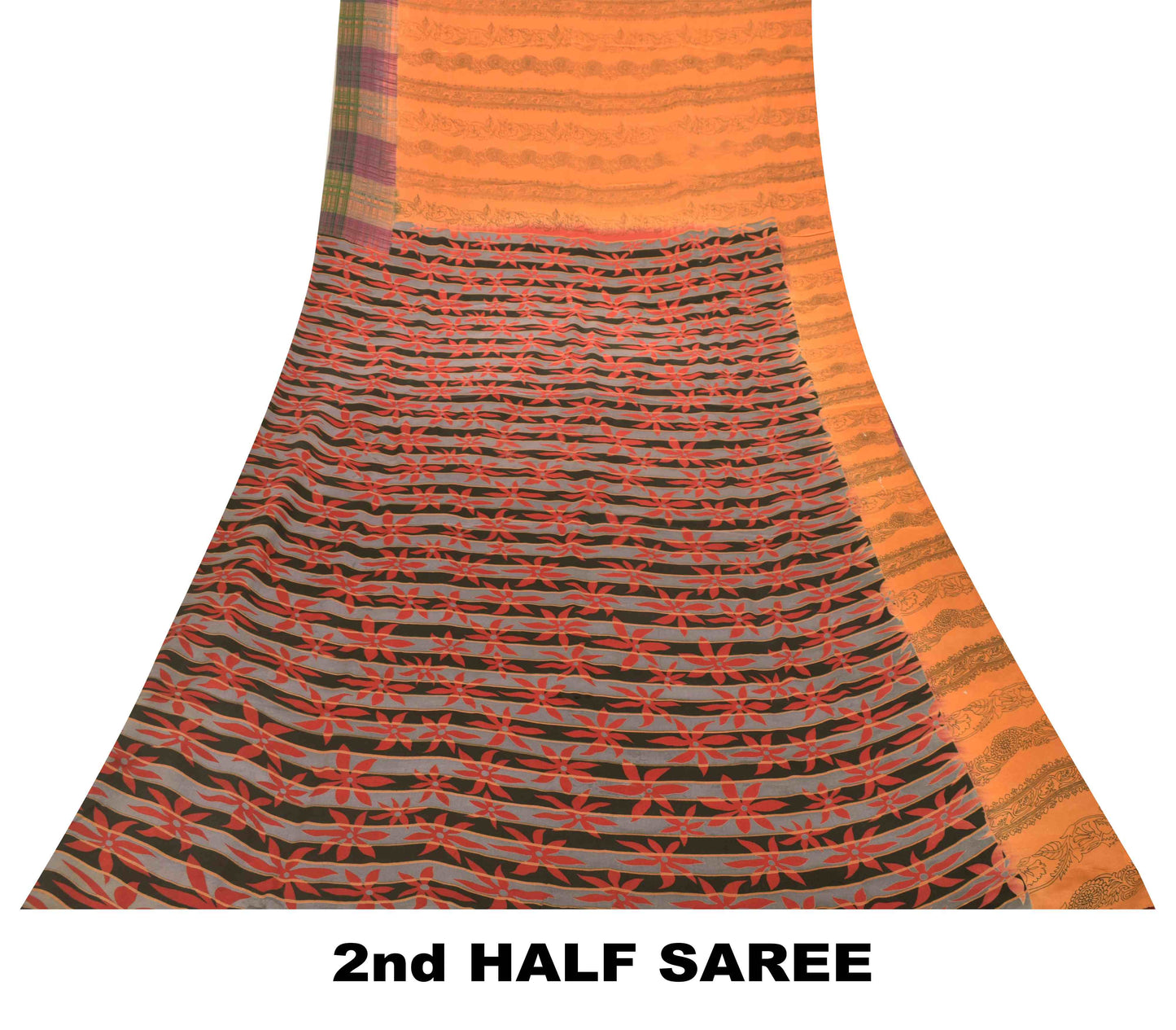 Sanskriti Vintage Soft Peach Pure Crepe Sari Block Kalamkari Printed Saree 5.5Yd