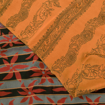 Sanskriti Vintage Soft Peach Pure Crepe Sari Block Kalamkari Printed Saree 5.5Yd