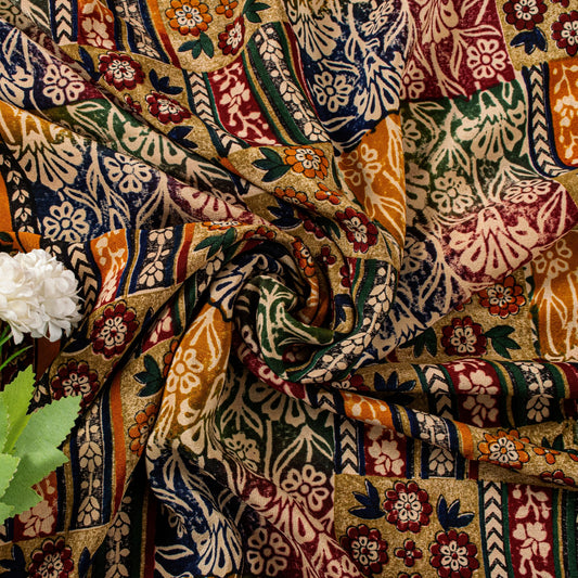 Sanskriti Vintage Soft Multicolor Pure Crepe Silk Sari Floral Printed Saree 6Yd