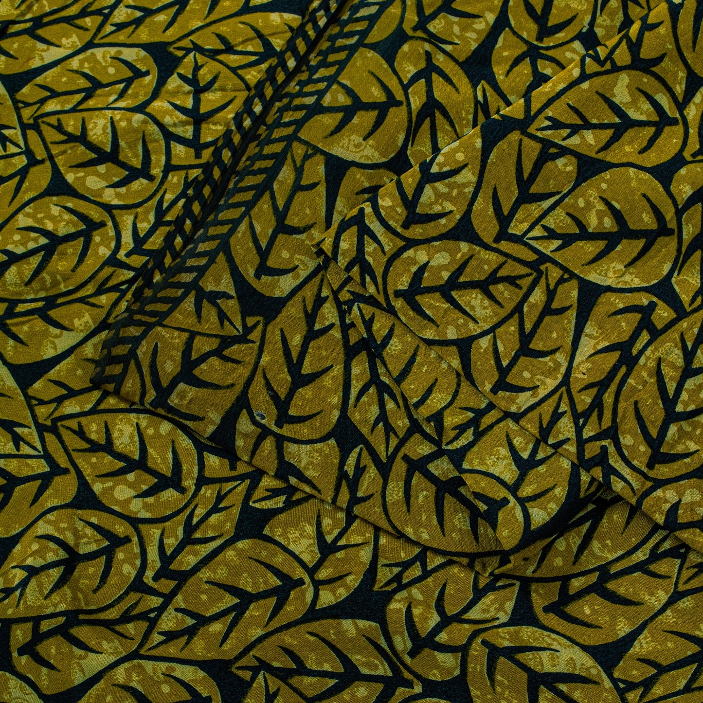 Sanskriti Vintage Soft Green 100% Pure Crepe Silk Sari Leaf Printed Saree 5.5Yd