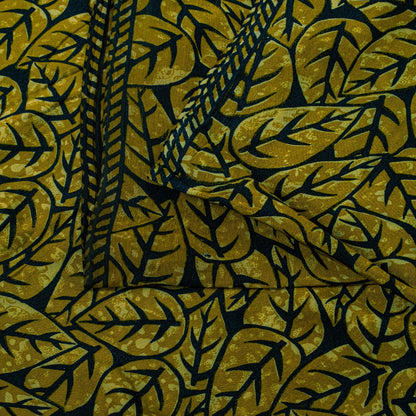 Sanskriti Vintage Soft Green 100% Pure Crepe Silk Sari Leaf Printed Saree 5.5Yd