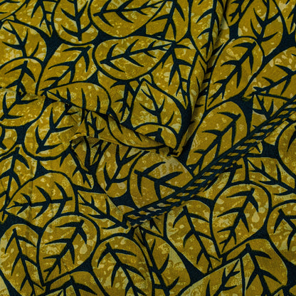 Sanskriti Vintage Soft Green 100% Pure Crepe Silk Sari Leaf Printed Saree 5.5Yd