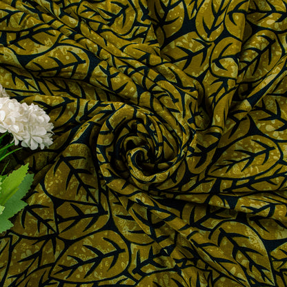 Sanskriti Vintage Soft Green 100% Pure Crepe Silk Sari Leaf Printed Saree 5.5Yd