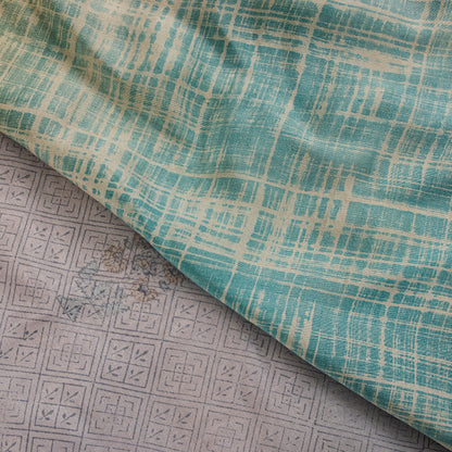 Sanskriti Vintage Soft Blue Pure Crepe Sari Floral Geometric Printed Saree 6+Yd