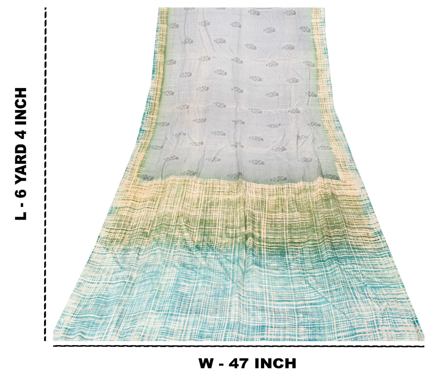 Sanskriti Vintage Soft Blue Pure Crepe Sari Floral Geometric Printed Saree 6+Yd