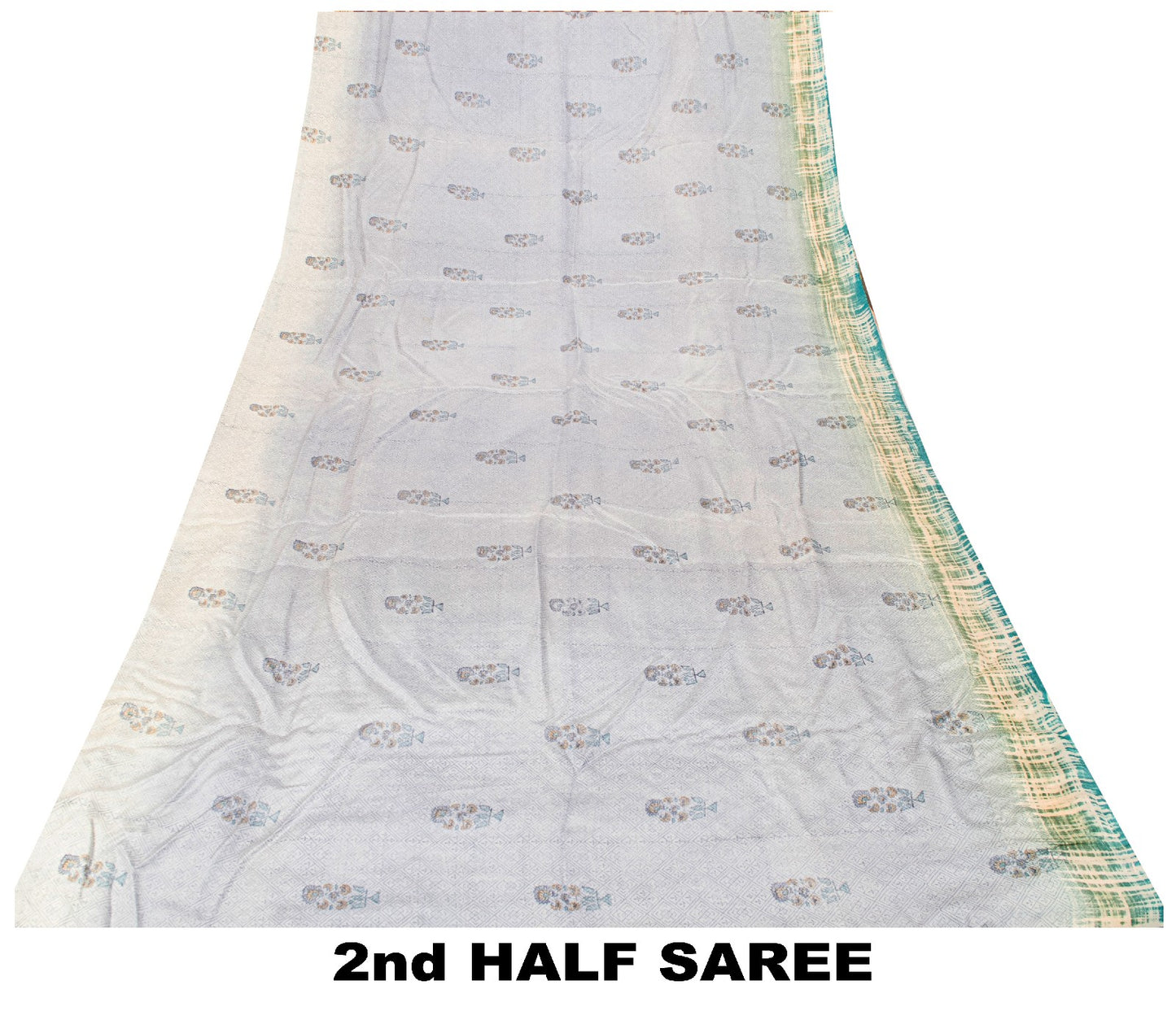 Sanskriti Vintage Soft Blue Pure Crepe Sari Floral Geometric Printed Saree 6+Yd