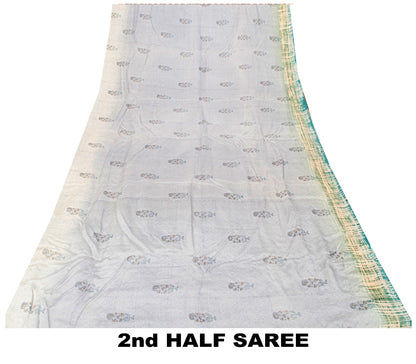 Sanskriti Vintage Soft Blue Pure Crepe Sari Floral Geometric Printed Saree 6+Yd