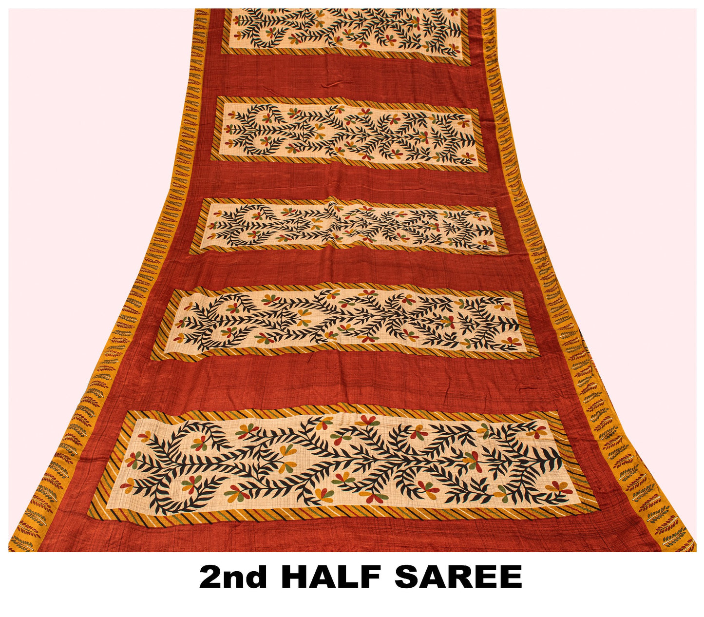Sanskriti Vintage Soft Red-Cream Pure Crepe Silk Sari Floral Printed Saree 5.5Yd