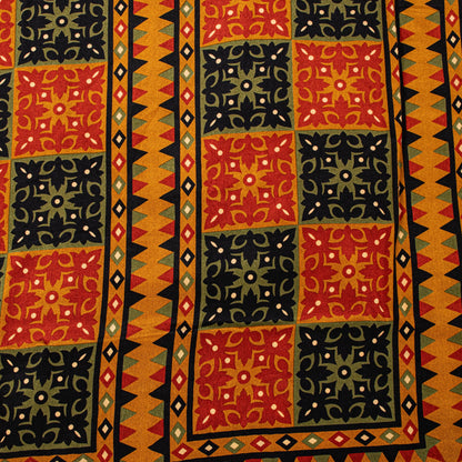 Sanskriti Vintage Soft Red-Cream Pure Crepe Silk Sari Floral Printed Saree 5.5Yd