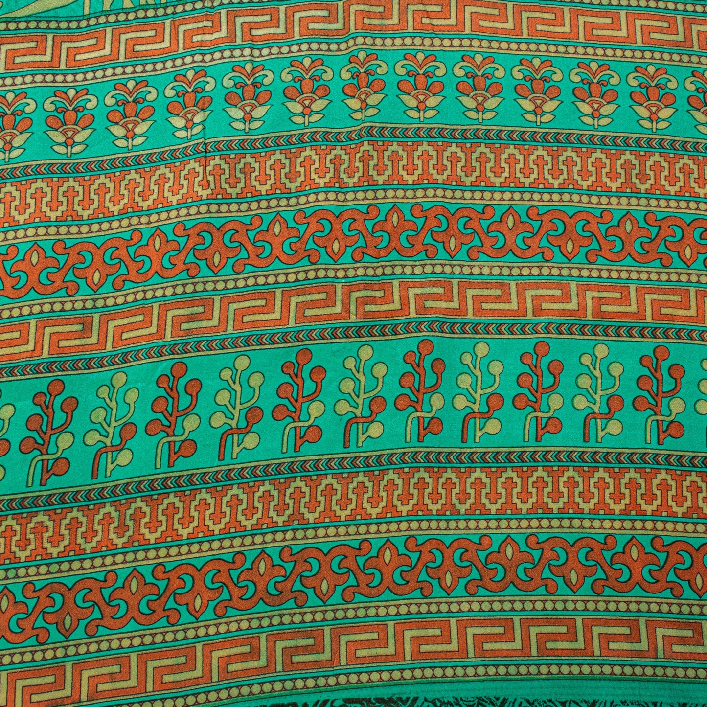 Sanskriti Vintage Soft Green 100%Pure Crepe Silk Sari Abstract Print Saree 5.5Yd