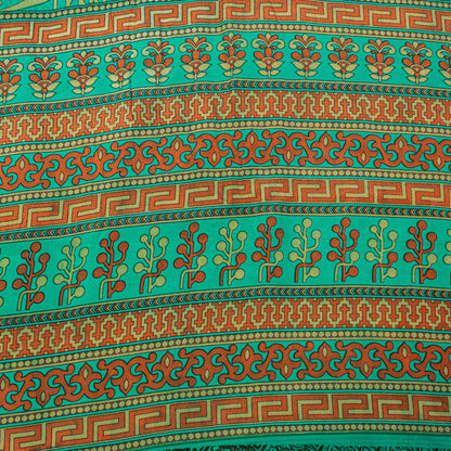 Sanskriti Vintage Soft Green 100%Pure Crepe Silk Sari Abstract Print Saree 5.5Yd