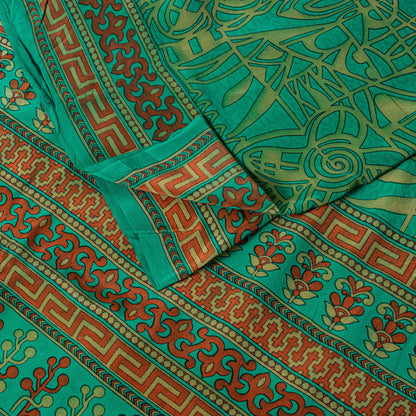 Sanskriti Vintage Soft Green 100%Pure Crepe Silk Sari Abstract Print Saree 5.5Yd