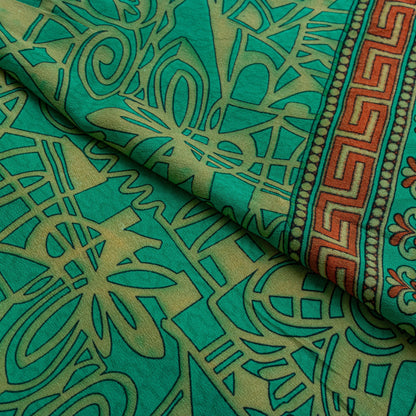 Sanskriti Vintage Soft Green 100%Pure Crepe Silk Sari Abstract Print Saree 5.5Yd