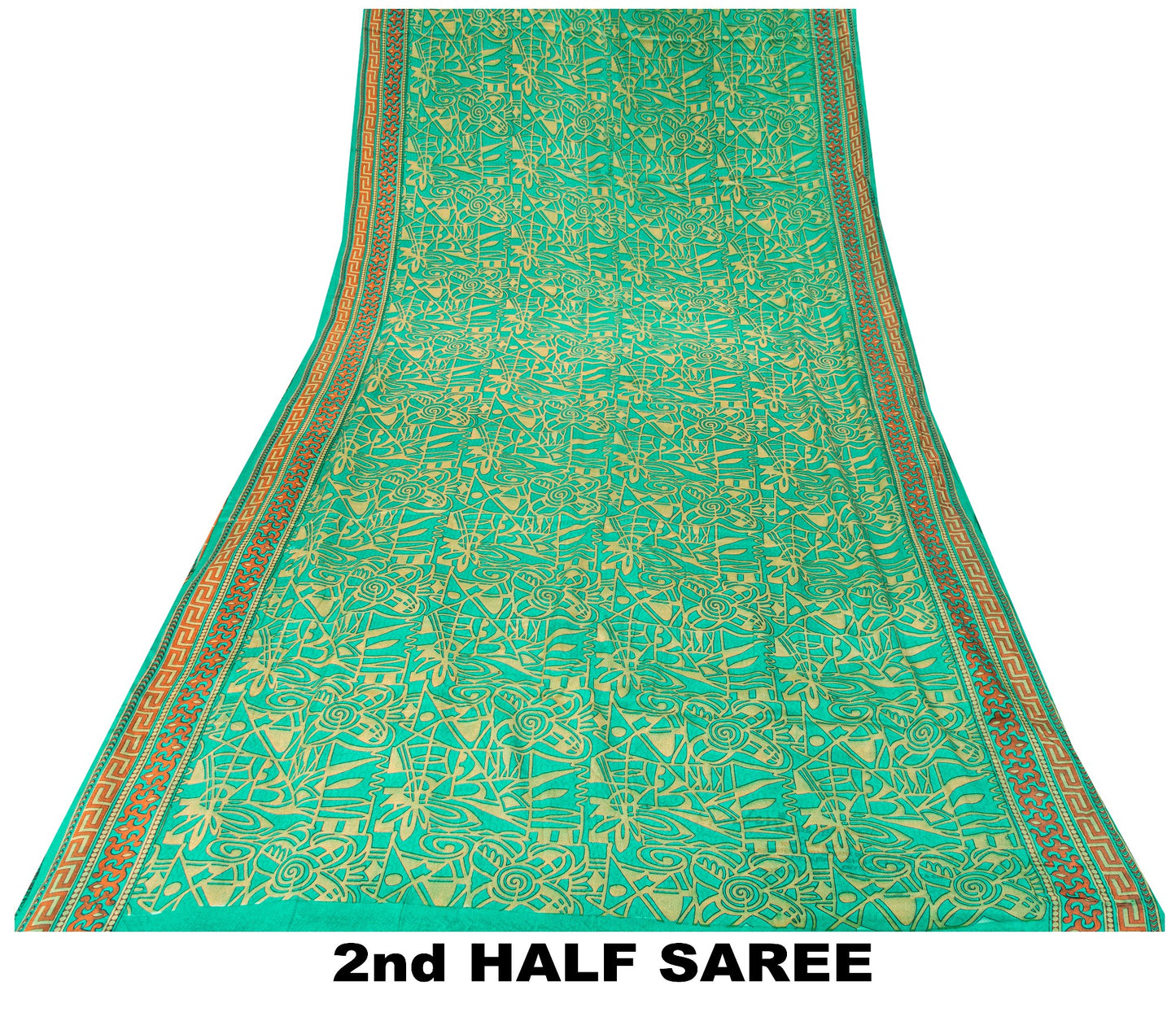 Sanskriti Vintage Soft Green 100%Pure Crepe Silk Sari Abstract Print Saree 5.5Yd