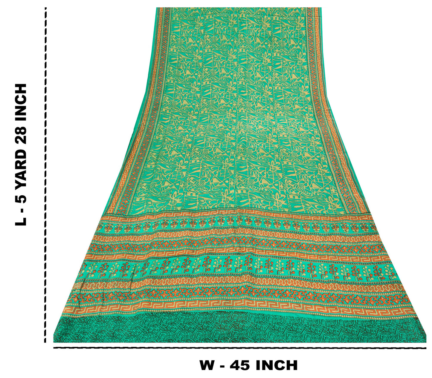 Sanskriti Vintage Soft Green 100%Pure Crepe Silk Sari Abstract Print Saree 5.5Yd