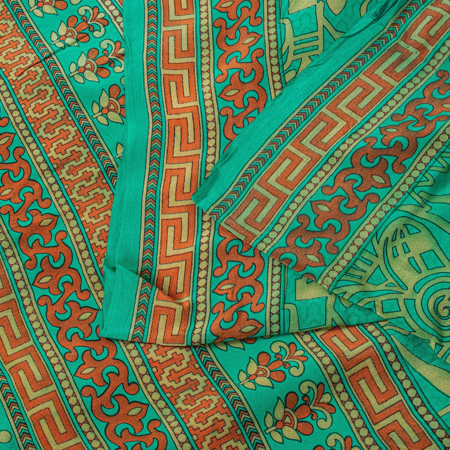 Sanskriti Vintage Soft Green 100%Pure Crepe Silk Sari Abstract Print Saree 5.5Yd