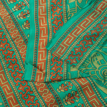 Sanskriti Vintage Soft Green 100%Pure Crepe Silk Sari Abstract Print Saree 5.5Yd