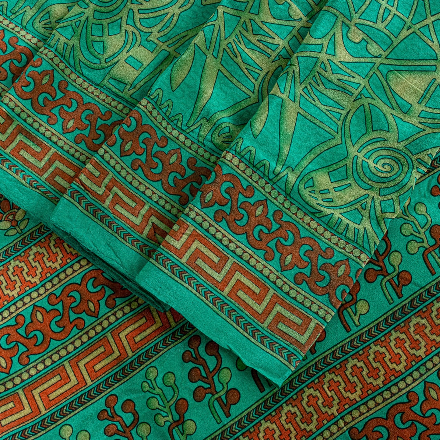 Sanskriti Vintage Soft Green 100%Pure Crepe Silk Sari Abstract Print Saree 5.5Yd