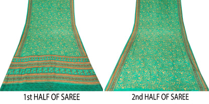 Sanskriti Vintage Soft Green 100%Pure Crepe Silk Sari Abstract Print Saree 5.5Yd