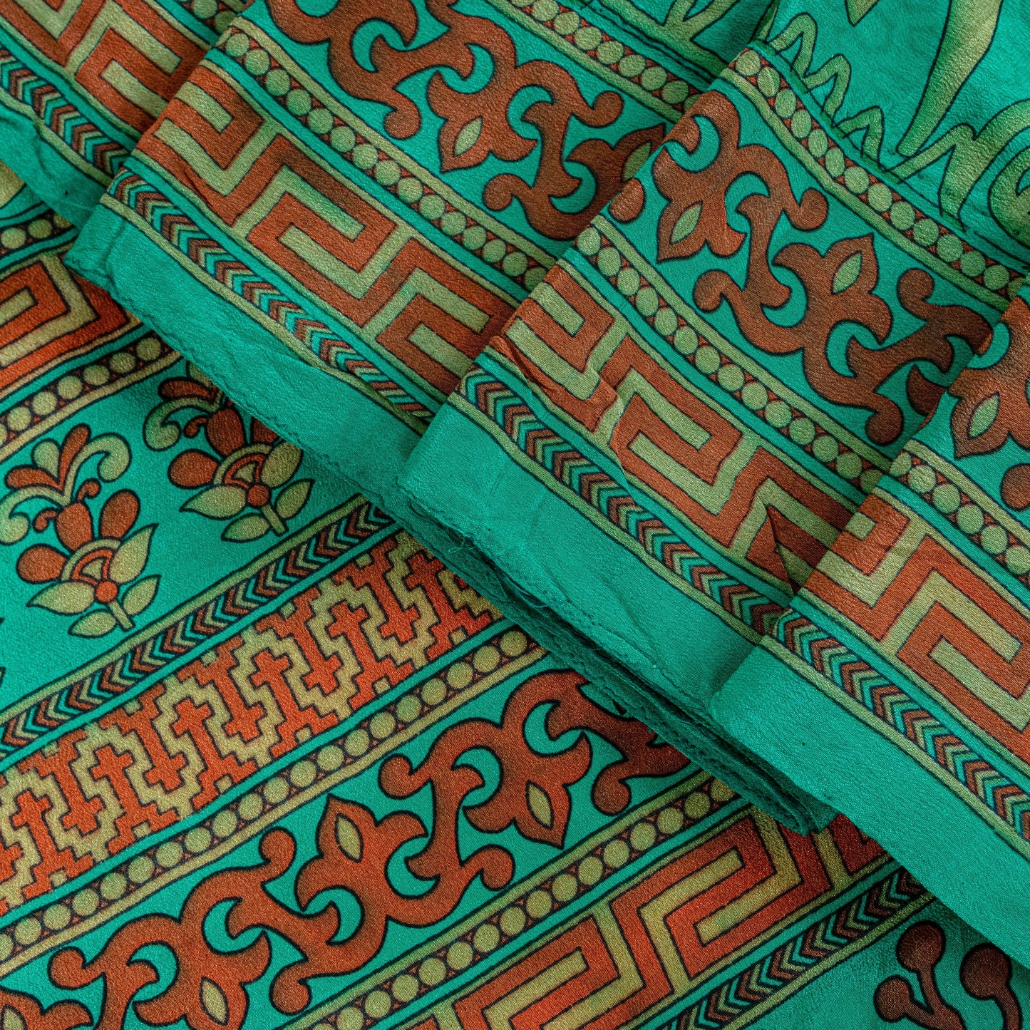 Sanskriti Vintage Soft Green 100%Pure Crepe Silk Sari Abstract Print Saree 5.5Yd