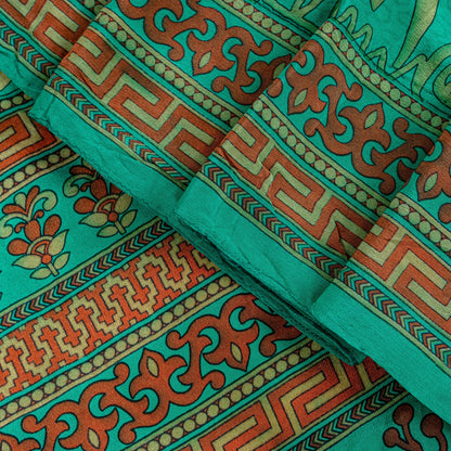 Sanskriti Vintage Soft Green 100%Pure Crepe Silk Sari Abstract Print Saree 5.5Yd