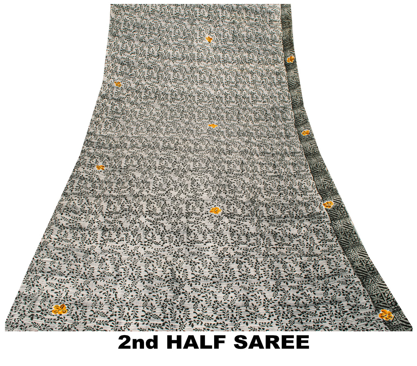 Sanskriti Vintage Black-White Soft Pure Crepe Sari Digital Printed Saree 5.5Yard