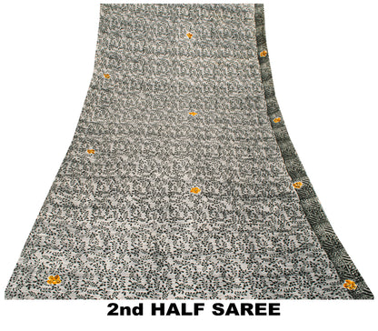 Sanskriti Vintage Black-White Soft Pure Crepe Sari Digital Printed Saree 5.5Yard