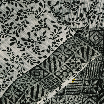 Sanskriti Vintage Black-White Soft Pure Crepe Sari Digital Printed Saree 5.5Yard