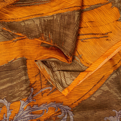 Sanskriti Vintage Yellow Soft Pure Crepe Sari Abstract Digital Print Saree 5.5Yd
