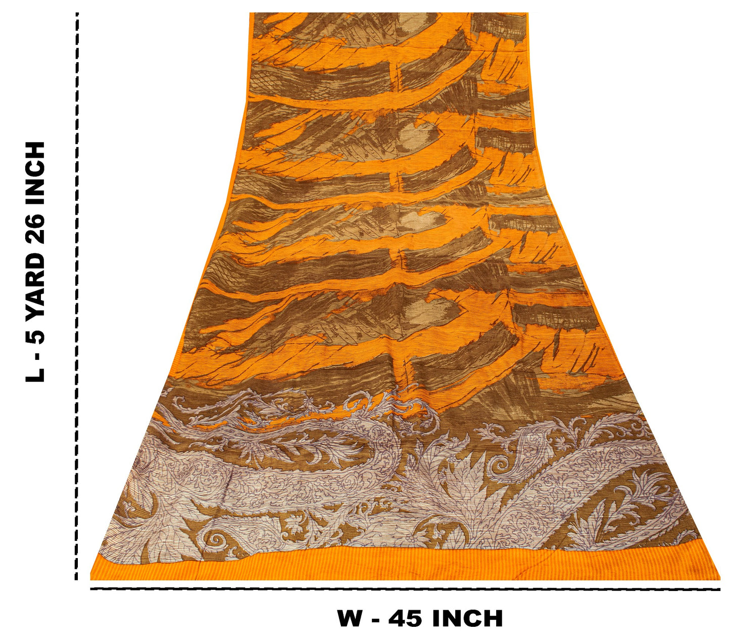 Sanskriti Vintage Yellow Soft Pure Crepe Sari Abstract Digital Print Saree 5.5Yd