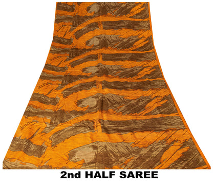 Sanskriti Vintage Yellow Soft Pure Crepe Sari Abstract Digital Print Saree 5.5Yd