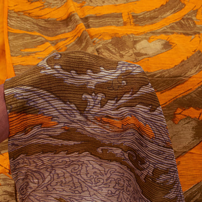 Sanskriti Vintage Yellow Soft Pure Crepe Sari Abstract Digital Print Saree 5.5Yd
