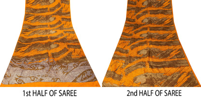 Sanskriti Vintage Yellow Soft Pure Crepe Sari Abstract Digital Print Saree 5.5Yd