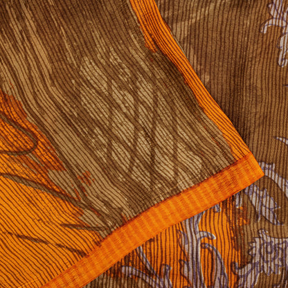 Sanskriti Vintage Yellow Soft Pure Crepe Sari Abstract Digital Print Saree 5.5Yd