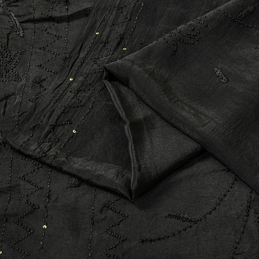 Sanskriti Vintage Black Pure Crepe Silk Sari Hand Embroidery Sequins Saree 5.5YD