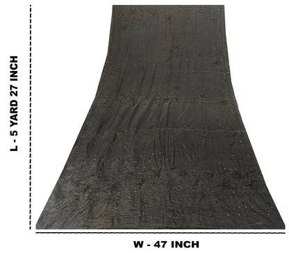 Sanskriti Vintage Black Pure Crepe Silk Sari Hand Embroidery Sequins Saree 5.5YD